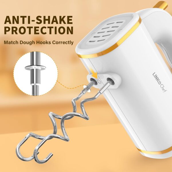 LINKChef Electric Hand Mixer for Baking 450W, 5 Speed Hand Held Mixers Kitchen Electric with Storage Case, Hand Mixer with Dough Hooks and Beaters, Eject and Turbo Mode, White - Image 5