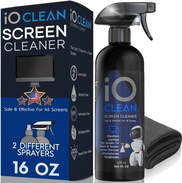 Screen Cleaner Spray (16oz) – Best Large Cleaning Kit for LCD LED OLED TV, Smartphone, iPad, Laptop, Touchscreen, Computer Monitor, Other Electronic Devices – Microfiber Cloth Wipes and 2 Sprayers - Image 2