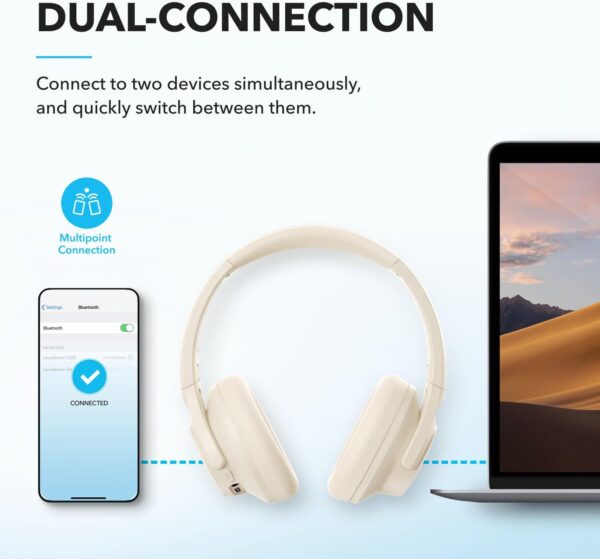 Soundcore by Anker Q20i Hybrid Active Noise Cancelling Headphones, Wireless Over-Ear Bluetooth, 40H Long ANC Playtime, Hi-Res Audio, Big Bass, Customize via an App, Transparency Mode (White) - Image 8