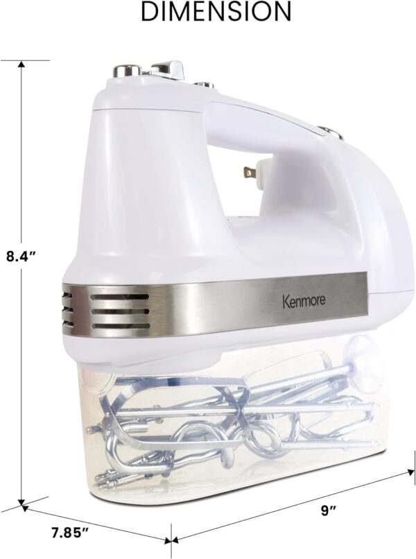 Kenmore 5-Speed Electric Hand Mixer/Blender, 250 Watts, with Beaters, Dough Hooks, Liquid Blending Rod, Automatic Cord Retract, Burst Control, and Clip-On Accessory Storage - Image 8