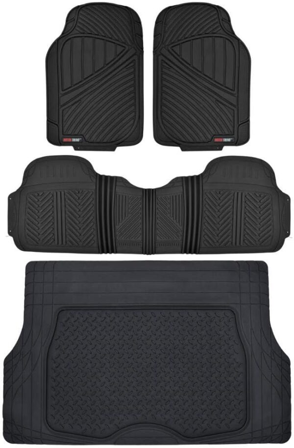 Motor Trend FlexTough Performance All Weather Rubber Car Mats with Cargo Liner - Full Set Front & Rear Floor Mats for Cars Truck SUV, Automotive Floor Mats (Black) - Image 2