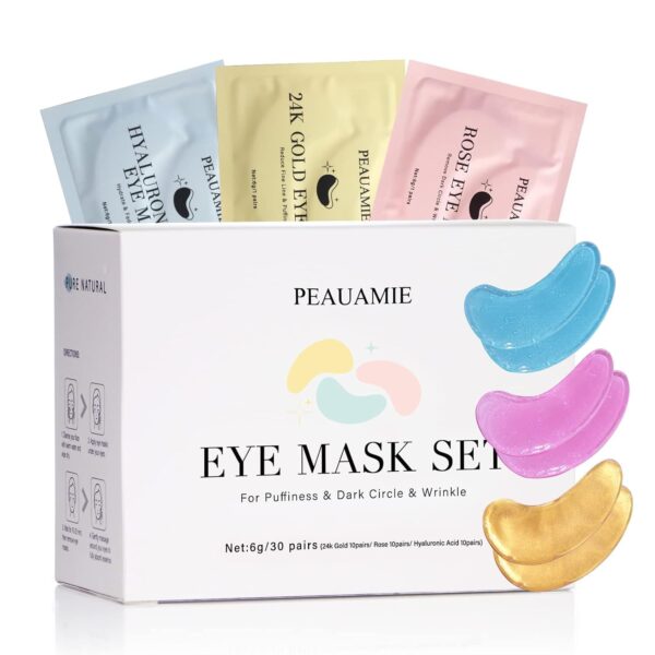 Under Eye Patches (30 Pairs) Gold Eye Mask and Hyaluronic Acid Eye Patches for puffy eyes,Rose Eye Masks for Dark Circles and Puffiness under eye skin care products - Image 2