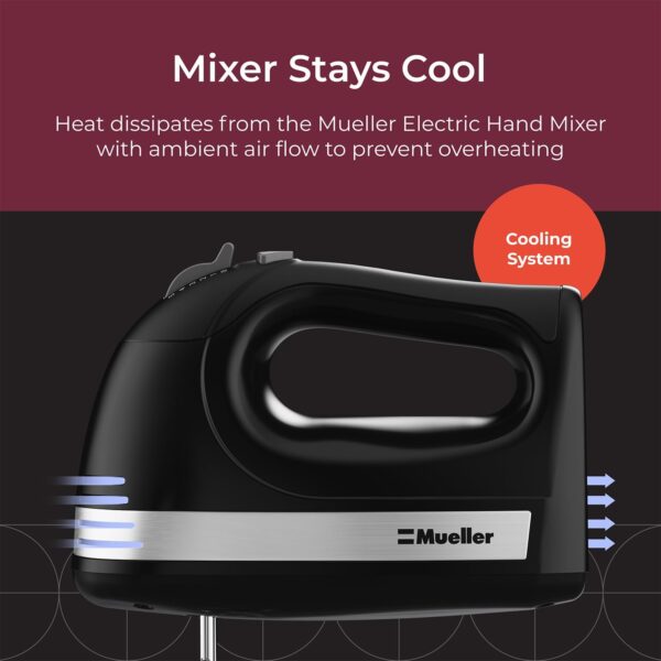 Mueller Electric Hand Mixer, 5 Speed with Snap-On Case, 250 W, Turbo Speed, 4 Stainless Steel Accessories, Beaters, Dough Hooks, Baking Supplies for Whipping, Mixing, Cookies, Bread, Cakes, Black - Image 8