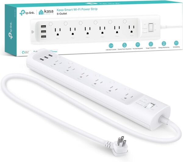 Kasa Smart Plug Power Strip HS300, Surge Protector with 6 Individually Controlled Smart Outlets and 3 USB Ports, Works with Alexa & Google Home, No Hub Required , White - Image 2