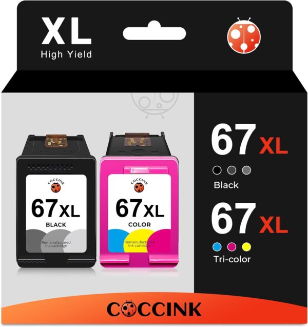 COCCINK 67XL Ink Cartridge Replacement for HP DeskJet 4133e 4152e 4155e 2700 2722 2723e 2742 2752 2755e Envy 6052 6055e 6058 6065 6400 6452e 6455e 6458e Printer for HP Ink 67 XL (1 Black, 1 Tri-Color) - Image 2