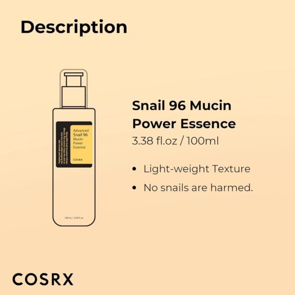 COSRX Snail Mucin 96% Power Repairing Essence 3.38 fl.oz 100ml, Hydrating Serum for Face with Snail Secretion Filtrate for Dull Skin & Fine Lines, Korean Skincare - Image 9