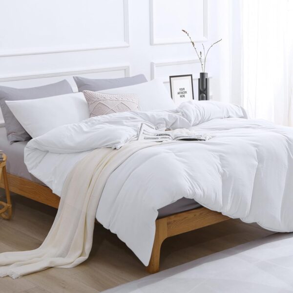 White Duvet Cover Queen Size, Soft Double Brushed Duvet Covers Set 3 Pieces, Warm Comforter Cover with Zipper Closure and 2 Pillow Cases (90"×90") - Image 5