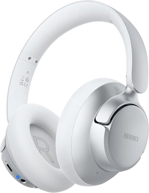 BERIBES Hybrid ANC Bluetooth Headphones with 65H Playtime, Transparent Mode, Deep Bass, Fast Charging - Silver - Image 2