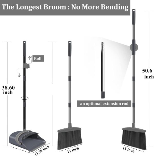 kelamayi New Upgrade Broom and Dustpan Set, Broom and Dustpan Set for Home, Broom Dustpan Set, Broom and Dustpan Combo for Office, Stand Up Broom and Dustpan (Gray) - Image 3