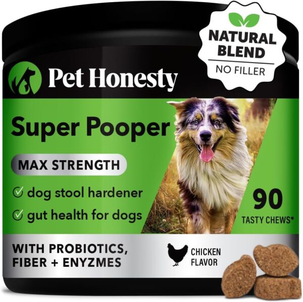 Pet Honesty Super Pooper Max Strength Probiotic Chews - Dog Stool Hardener with Fiber, Prebiotics, Probiotics, & Digestive Enzymes, Gut Health for Dogs, Digestion & Health Supplement for Dogs (90 Ct) - Image 2