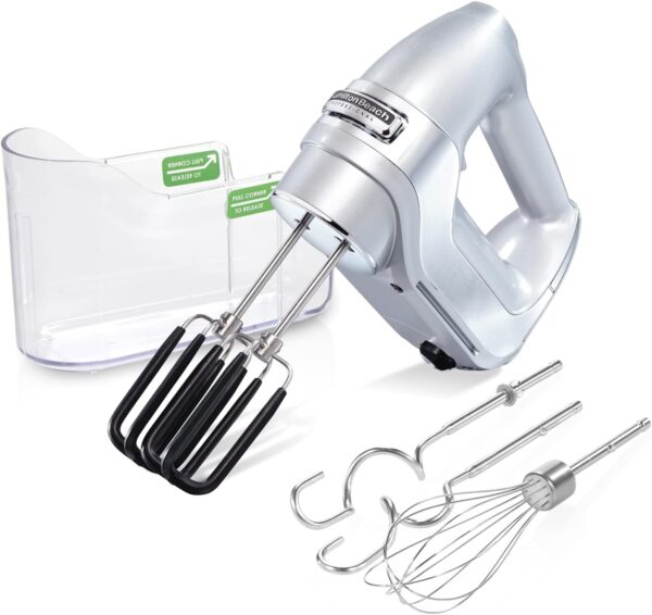 Hamilton Beach Professional 7-Speed Digital Electric Hand Mixer with High-Performance DC Motor, Slow Start, Snap-On Storage Case, SoftScrape Beaters, Whisk, Dough Hooks, Silver and Chrome (62657) - Image 2