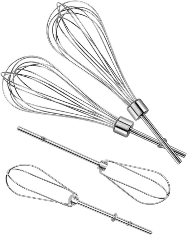 Fetechmate KHM2B W10490648 Hand Mixer Turbo Beaters (2 Pack) & KHMPW Stainless Steel Pro Whisk(2 Pack)-Replace AP5644233, PS4082859, KHM2B, KHM512BM - Image 2