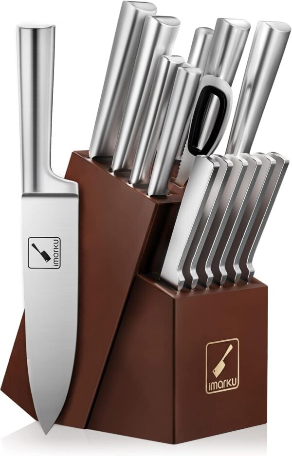 imarku Knife Set - Kitchen Knife Set 15 Pieces Japanese Stainless Steel Knife Block Set with Sharpener - Dishwasher Safe Kitchen Knives - Ultra Sharp Chef Knife Set for Kitchen, Silver - Image 9