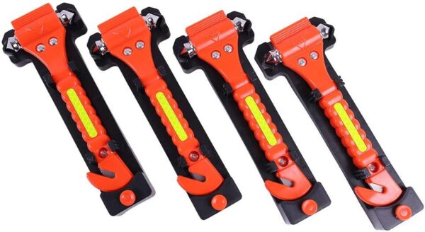 4 PCS Car Emergency Escape Window Breaker and Seat Belt Cutter Hammer with Light Reflective Tape,Life Saving Survival Kit,Red - Image 2