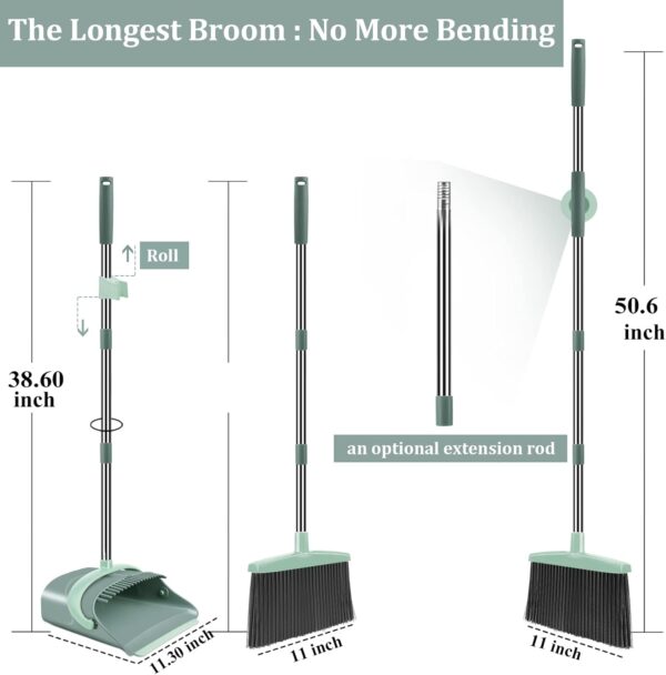 Broom and Dustpan Set, Broom Dust pan, Dustpan with Long Handle, Broom with Dustpan, Broom and Dustpan Set for Home, Dustpan Comb, Broom with Dustpan Combo Set(Jade Green) - Image 3