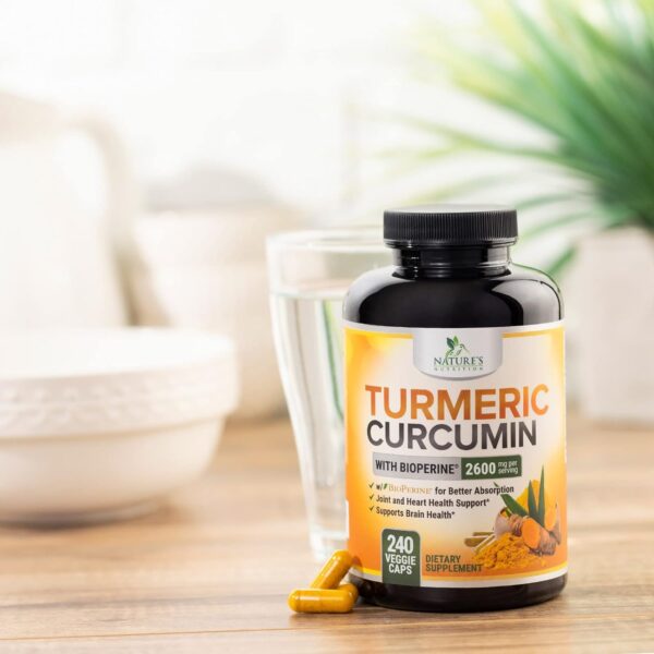 Turmeric Curcumin Supplement with BioPerine 95% Curcuminoids 2600mg with Black Pepper for Best Absorption, Bottled in USA, Best Natural Vegan Joint Support, Nature's Tumeric Capsules - 240 Capsules - Image 8