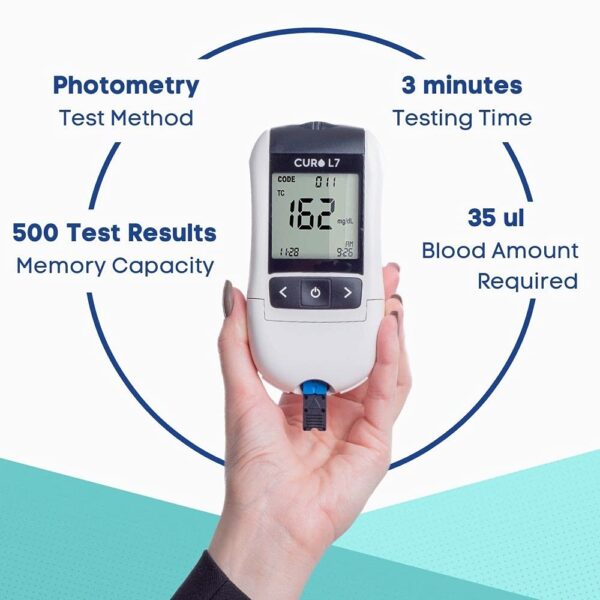 CURO-L7 Professional Grade Blood Cholesterol Testing with Home KIT - All-in-One Test Device, Test Strips 5ea, Lancets, and EziTube Rod Included - Image 4