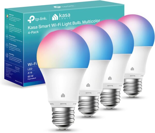 Kasa Smart Light Bulbs, Full Color Changing Dimmable Smart WiFi Bulbs Compatible with Alexa and Google Home, A19, 9W 800 Lumens,2.4Ghz only, No Hub Required, 4 Count (Pack of 1), Multicolor (KL125P4) - Image 2