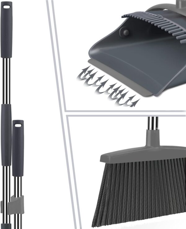 kelamayi New Upgrade Broom and Dustpan Set, Broom and Dustpan Set for Home, Broom Dustpan Set, Broom and Dustpan Combo for Office, Stand Up Broom and Dustpan (Gray) - Image 4