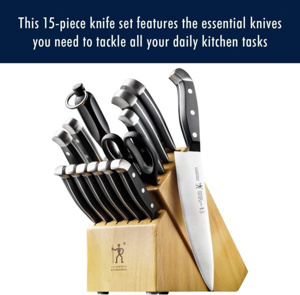 HENCKELS Premium Quality 15-Piece Knife Set with Block, Razor-Sharp, German Engineered Knife Informed by over 100 Years of Masterful Knife Making, Lightweight and Strong, Dishwasher Safe - Image 3