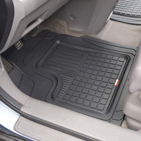 Motor Trend FlexTough Rubber Car Floor Mats with Cargo Trunk Liner, Trim to Fit Performance Plus Heavy Duty Liners for Auto SUV Truck Car Van, Thick, Odorless & All Weather Black - Image 4