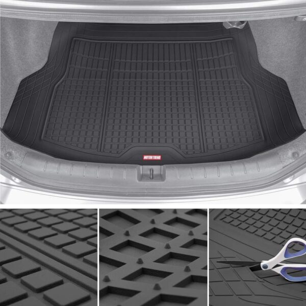 Motor Trend FlexTough Advanced Black Rubber Floor Mats with Cargo Liner Full Set - Front & Rear Combo Trim to Fit for Cars Van SUV, All Weather - Image 5