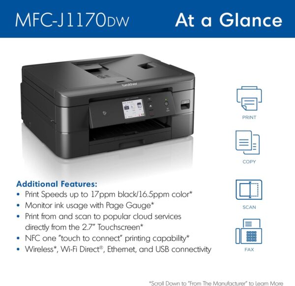 Brother MFC-J1170DW Wireless Color Inkjet All-in-One Printer with Mobile Device Printing, NFC, Cloud Printing & Scanning, Refresh Subscription and Amazon Dash Replenishment Ready - Image 3