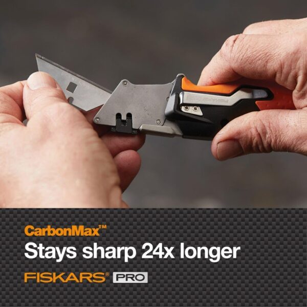 Fiskars Pro Retractable Folding Utility Knife - Box Cutter with CarbonMax Blade- Work Gear - Orange/Black - Image 7