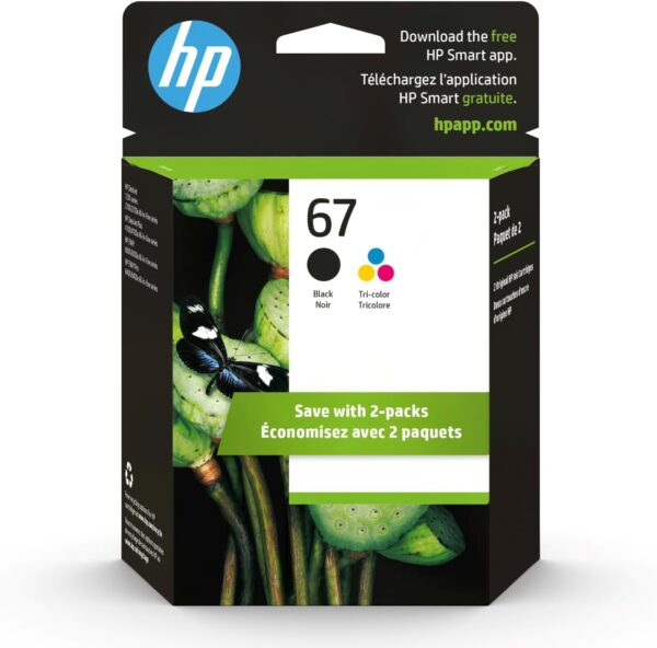 HP 67 Black/Tri-color Ink Cartridges (2 Pack) | Works with HP DeskJet 1255, 2700, 4100 Series, HP ENVY 6000, 6400 Series | Eligible for Instant Ink | 3YP29AN - Image 2