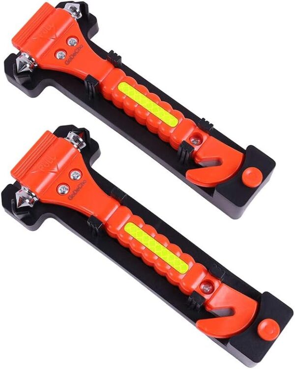 GoDeCho 2 PCS Car Safety Hammer Emergency Escape Tool with Seat Belt Cutter and Vehicle Window Glass Breaker with Light Reflective Tape Red - Image 2