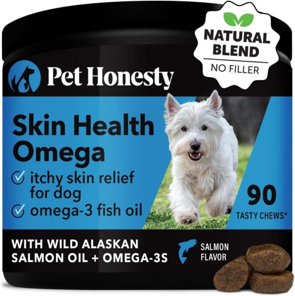 Pet Honesty Omega SkinHealth chews for Dogs, salmon oil, Omega 3 Fish Oil, Krill, Spirulina, Omega-3, Alaskan salmon oil, Healthy Skin & Coat, Itchy Skin, Dog Allergies, May Reduce Shedding (90 Count) - Image 2