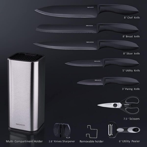 RAXCO 10-in-1 Knife Set -5 Kitchen Knifes,5 Kitchen Gadgets.Perfect for small kitchen,cuchillos para cocina(Black) - Image 8