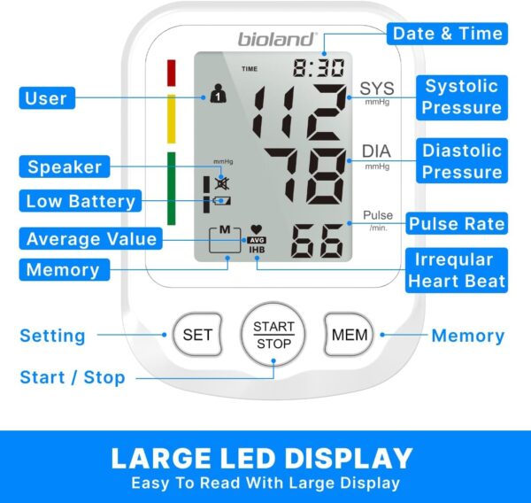 Blood Pressure Machine with Extra Large Cuff, Automatic Digital Upper Arm Blood Pressure Monitor with Large LED Screen, Irregular Heartbeat & Hypertension Detector, BPM Model - 2005-1 B - Image 5