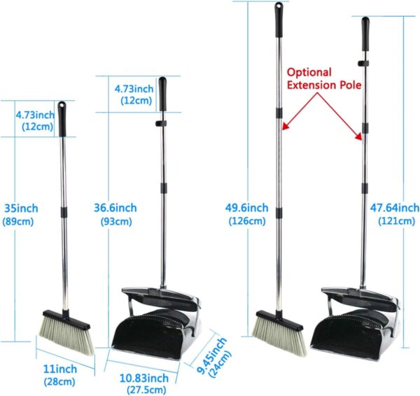 Broom and Dustpan Set for Home with Lid Indoor Upright Dustpan and Broom Combo Dust Pan with Long Handle Standing Sweeper Angle Broom Sweeping Room Office Garden Kitchen Floor Kids Pet Hair - Image 7