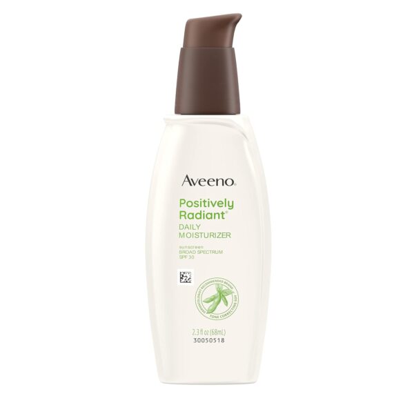 Aveeno Positively Radiant Daily Facial Moisturizer with Broad Spectrum SPF 30 Sunscreen & Soy, Helps Improves Skin Tone & Texture, Hypoallergenic, Oil-Free & Non-Comedogenic, 2.3 fl. oz - Image 2