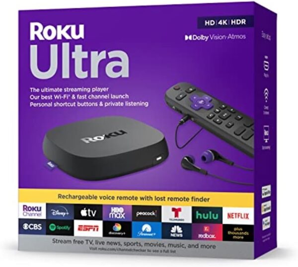 Roku Ultra | The Ultimate Streaming Device 4K/HDR/Dolby Vision/Atmos, Rechargeable Roku Voice Remote Pro, Ethernet Port, Hands-Free Controls, Lost Remote Finder, Free & Live TV - Image 2