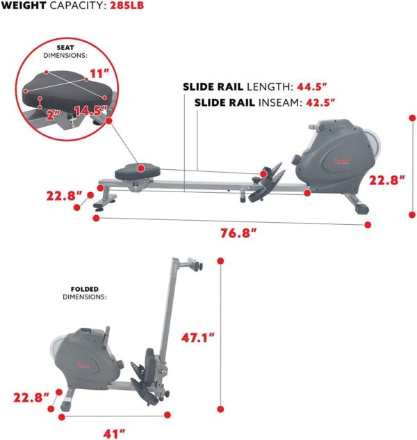 Sunny Health & Fitness Dynamic Rowing Machine w/Optional Exclusive SunnyFit® App Enhanced Bluetooth Connectivity - Image 6