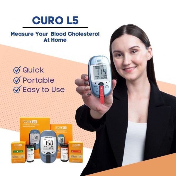 CUROfit Quick Home Blood Total Cholesterol and Triglycerides Test Kit - CURO L5 Digital Meter - Easy Use, Accurate Results, Comprehensive Health Tracking, Portable Design, and All-Inclusive Kit - Image 3