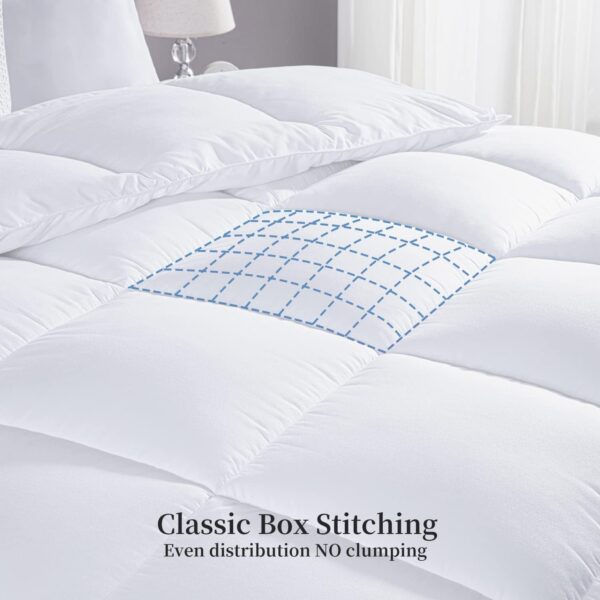 Kingsley trend King Comforter Duvet Insert - All Season Quilted Ultra Soft Breathable Down Alternative, Box Stitch White Comforter with Corner Tabs, 104x92 - Image 4