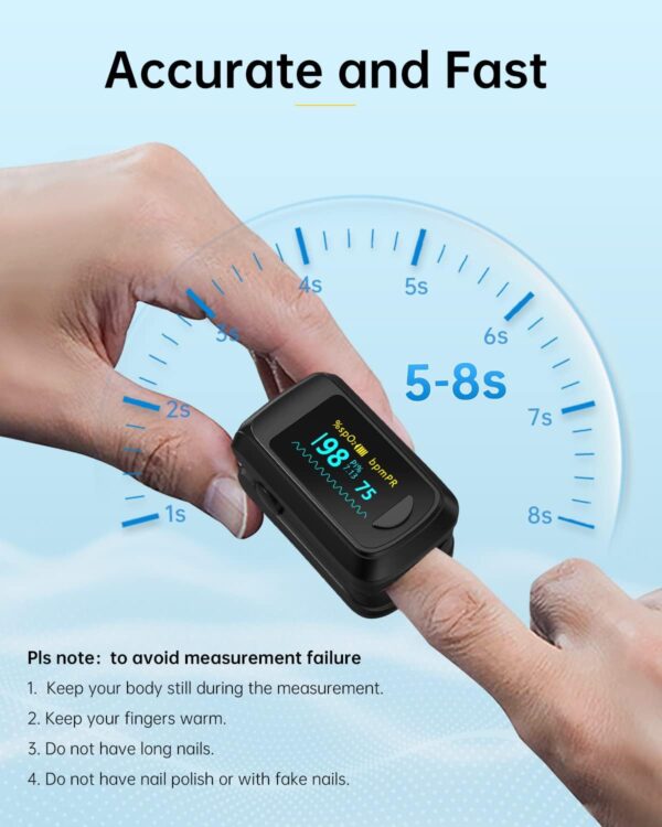 Fingertip Pulse Oximeter Blood Oxygen Monitor Pulse Ox, Heart Rate and Fast Spo2 Reading Oxygen Meter with OLED Screen Included Batteries and Lanyard - Image 4