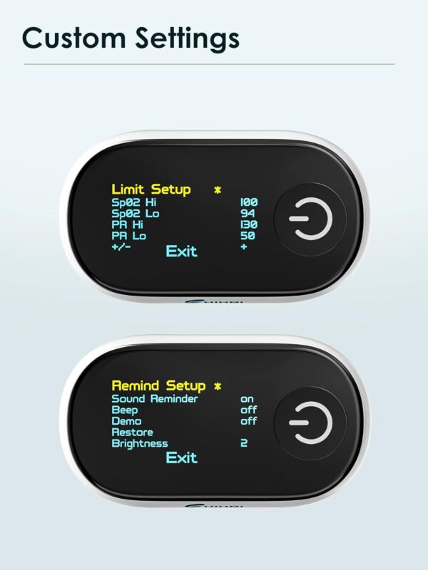 HIHBI AOJ-70B Pulse oximeter, blood oxygen meter finger (SpO2) with Plethysmograph and Perfusion Index, portable OLED color display and battery included. - Image 5