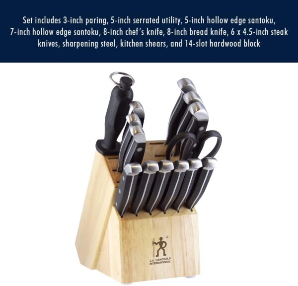 HENCKELS Premium Quality 15-Piece Knife Set with Block, Razor-Sharp, German Engineered Knife Informed by over 100 Years of Masterful Knife Making, Lightweight and Strong, Dishwasher Safe - Image 10