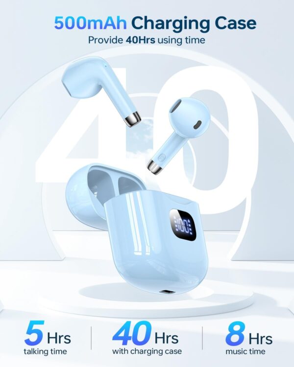 Wireless Earbuds, Bluetooth 5.3 Headphones 40Hrs Playtime with Charging Case, IPX5 Waterproof Stereo in-Ear Earphones with Microphone for iOS Android Cell Phone Sports Workout, Blue - Image 6