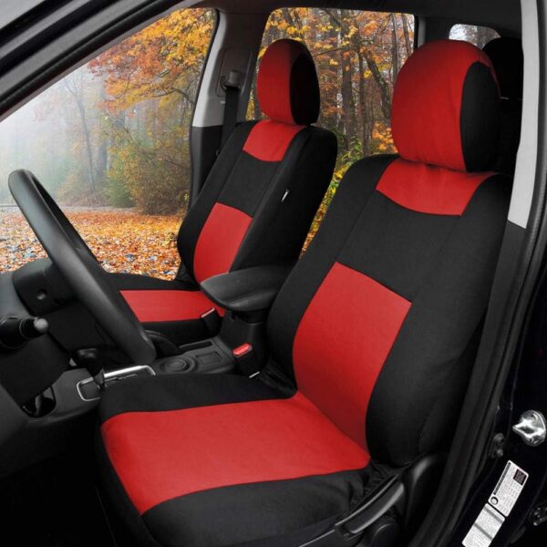 BDK PolyPro Red Car Seat Covers Full Set with 4-Piece Car Floor Mats - Two-Tone Seat Covers for Cars with Carpet, Interior Covers for Auto Truck Van SUV - Image 3