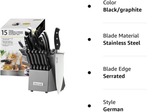 McCook® Knife Sets,German Stainless Steel Kitchen Knife Block Set with Built-in Sharpener - Image 8