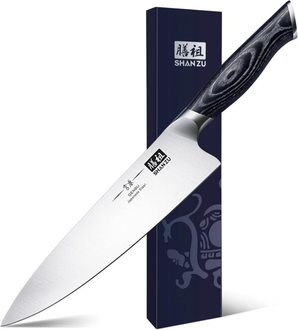 SHAN ZU 8 inch Japanese Chef Knife, Chefs Knife Kitchen Knives, Japanese Super Steel Sharp Chef's Knives with K133 Ergonomic Handle, Black Tortoise Genbu Series… - Image 2