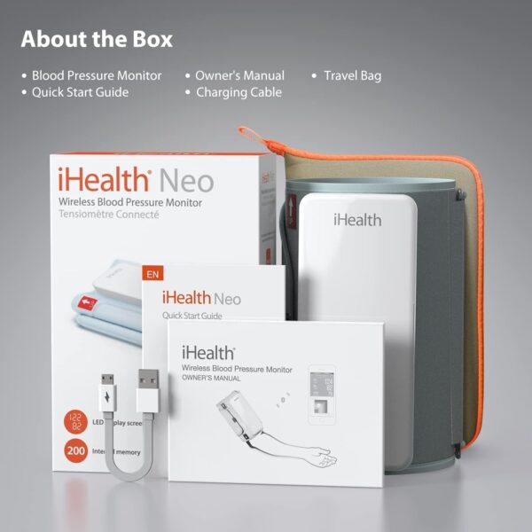 iHealth Neo Wireless Blood Pressure Monitor, Upper Arm Cuff, Bluetooth Blood Pressure Machine, Ultra-Thin & Portable, App-Enabled for iOS & Android - Image 8