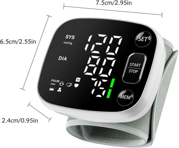 Oklar Blood Pressure Monitors for Home Use Rechargeable Blood Pressure Cuff Wrist Digital BP Machine with LED Backlit Display, Voice Broadcast, 240 Memory Storage for 2 Users with Carrying Case - Image 9