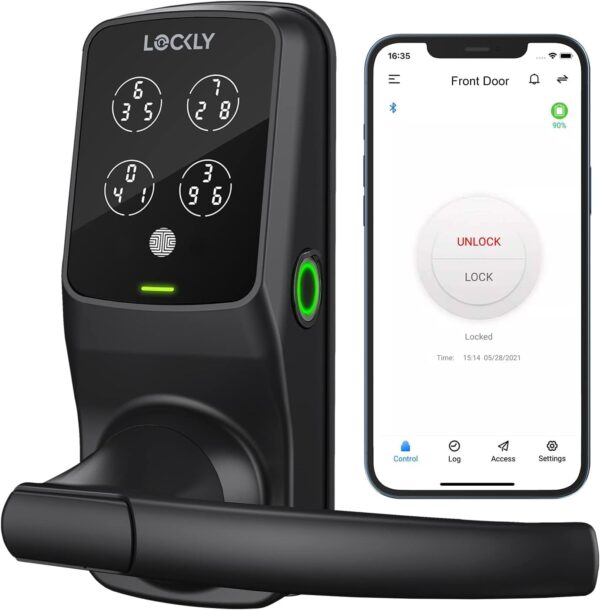 Lockly Secure Plus Latch, Bluetooth Smart Lock with Handle, Keyless Entry Door Lock, PIN Genie® Keypad, 3D Biometric Fingerprint Sensor, Auto Lock - Matte Black (PGD628FMB) - Image 2