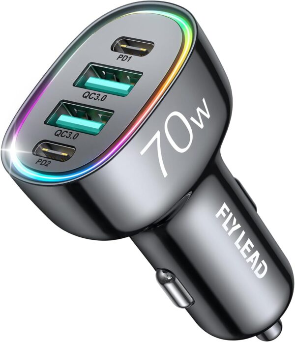 70W 4 Port Super Fast USB C Car Charger Adapter - A Must for Family Travel - Image 2